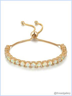 Adjustable Silver Plated Opal Tennis Bracelet for Women Girls Fashion Jewelry